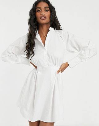 Missguided + Poplin Shirt Dress With Elasticated Waist in White