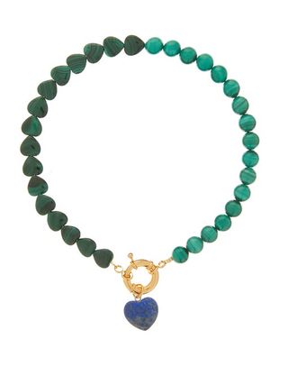 Timeless Pearly + Malachite, Lapis & 24kt Gold-Plated Heart Bracelet