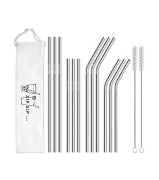 Hiware + 12-Pack Reusable Stainless Steel Metal Straws With Case