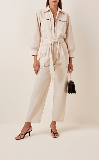 Posse + Belted Cropped Cotton-Twill Jumpsuit