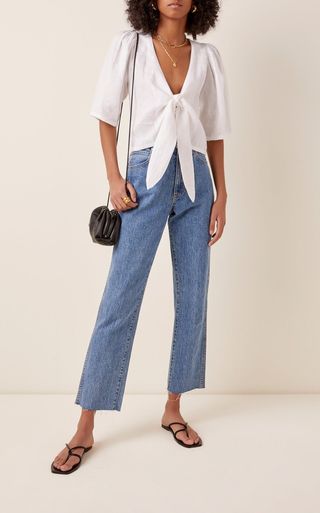 Posse + Agatha Tie-Front Linen Crop Top