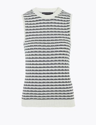 M&S Collection + Pure Cotton Striped Sleeveless Knitted Top