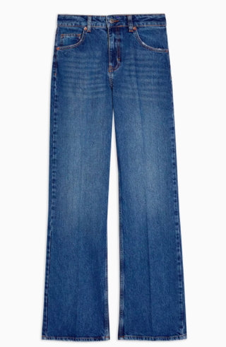 Topshop + Mid Blue Relaxed Flare Jeans