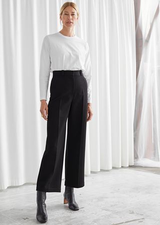 & Other Stories + Wide Leg Wool Blend Twill Trousers