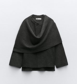 Zara + Crop Knit Coat With Asymmetrical Scarf