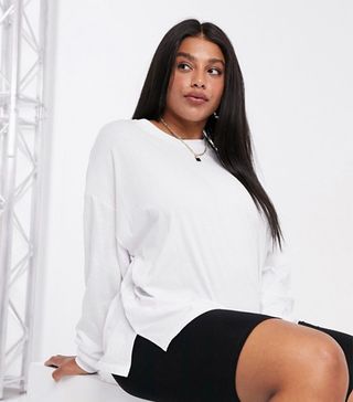 ASOS Design + Oversized Long Sleeve T-Shirt With Cuff Detail in White