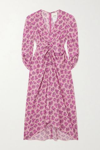 Isabel Marant + Albini Gathered Printed Silk-Blend Midi Dress