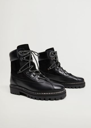 Mango + Contrast Lace-Up Leather Boots