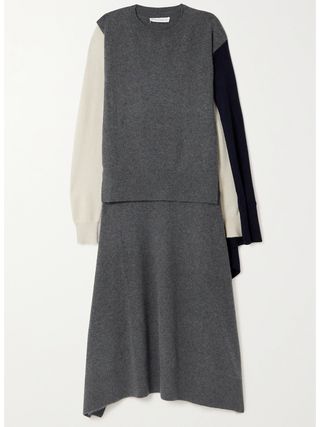 JW Anderson + Cape-effect color-block cashmere midi dress