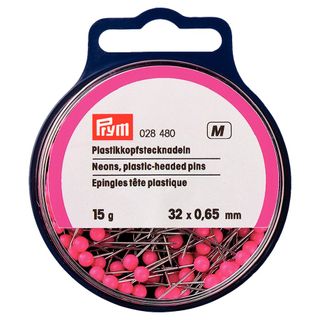 Prym + Neon Plastic Head Pins, 0.60 X 32mm, 15g Tub