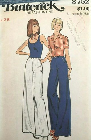 Butterick + 1974 Vintage Sewing Pattern W28 Sailor Pants 1897