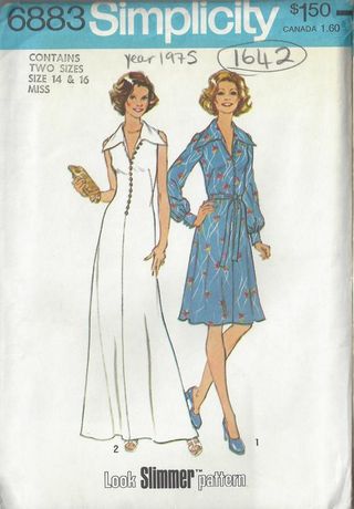 Simplicity + 1975 Vintage Sewing Pattern B36-38 Dress 1642