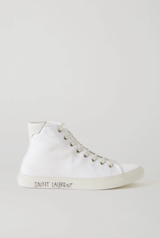 Saint Laurent + Malibu Leather-Trimmed Distressed Cotton-Canvas High-Top Sneakers