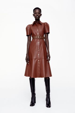 Zara + Faux Leather Midi Dress