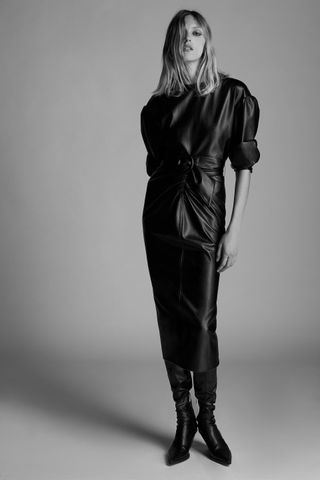 Zara + Faux Leather Draped Dress