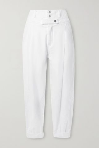 Frame + Twisted Pleated Cotton Tapered Pants