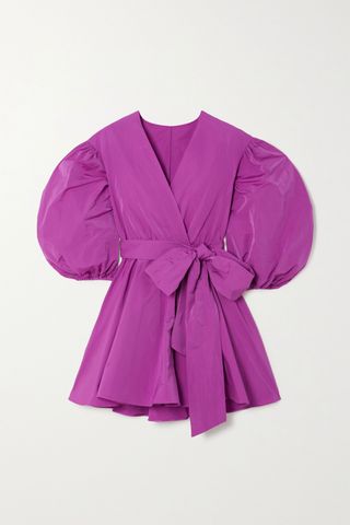 Valentino + Pleated Cotton-Blend Faille Wrap Mini Dress