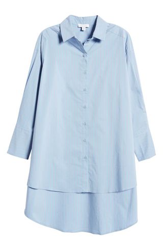 Topshop + Stripe Button-Up Cotton Blend Tunic Blouse