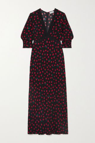 Rixo + Gemma Lace-Trimmed Floral-Print Crepe Midi Dress