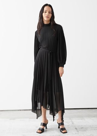 & Other Stories + Belted Pleated Asymmetric Midi Dress