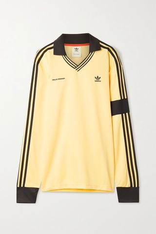 Adidas x Wales Bonner + Crochet-Trimmed Striped Satin-Piqué Polo Shirt