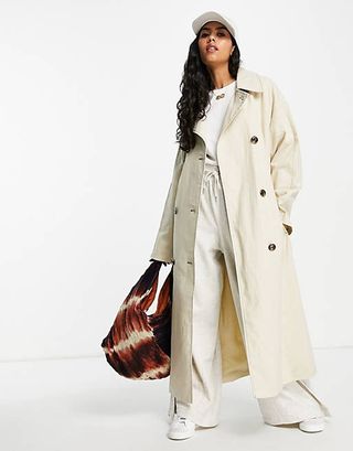 ASOS + Slouchy Trench Coat in Washed Stone