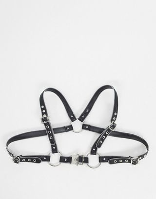 ASOS + Stud Detail Harness Belt With Zip Detail in Black