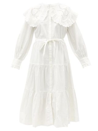 Sea + Marina Broderie-Anglaise Collar Cotton Shirt Dress
