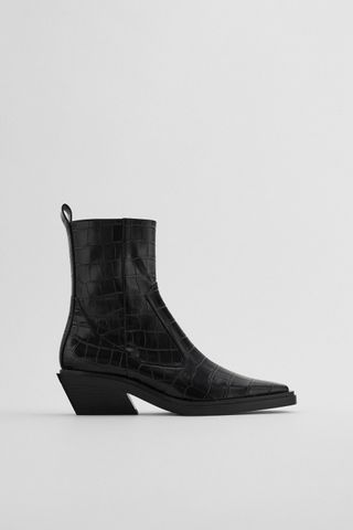Zara + Animal Print Cowboy Heeled Ankle Boots