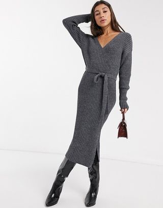 ASOS + Knitted Wrap Midi Dress