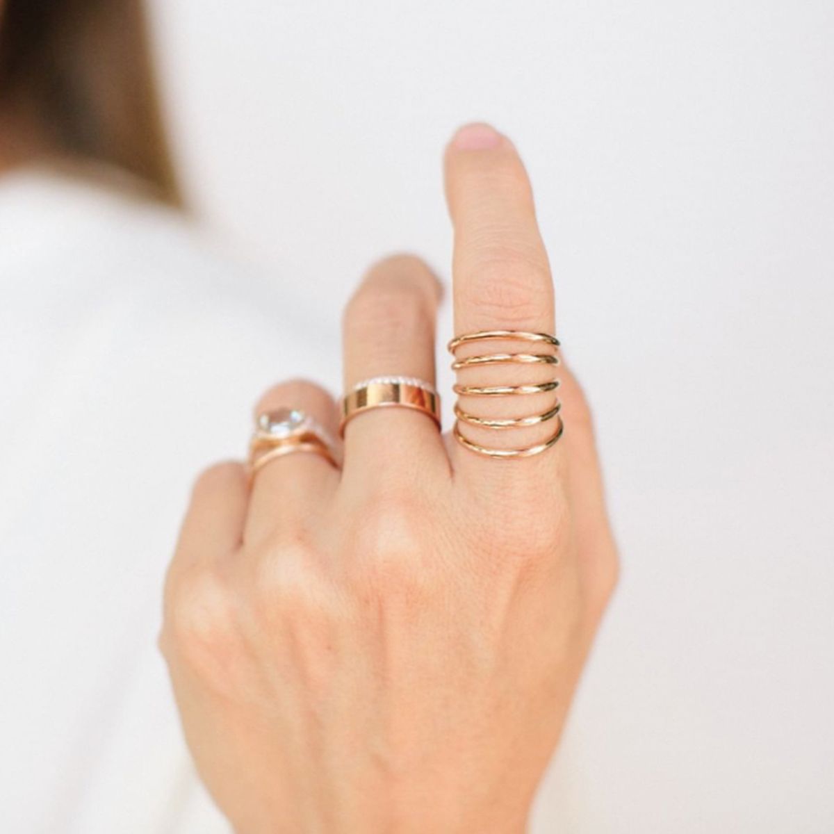 Dot Mixed Texture Set of 3 Stacking Rings, Gold Fill, Rose Gold