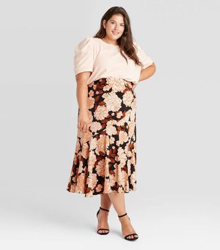 Who What Wear x Target + Floral Print Midi Slip Skirt