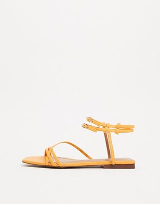 Who What Wear + Ivy Spaghetti Strap Flat Sandals in Yellow Leather