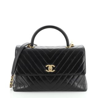 Chanel + Coco Top Handle Bag Chevron Calfskin Large