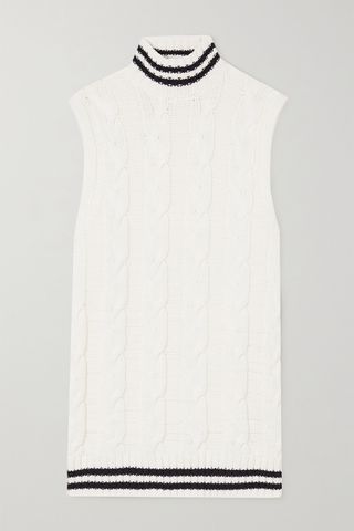 Ganni + Striped Cable-Knit Cotton-Blend Turtleneck Vest