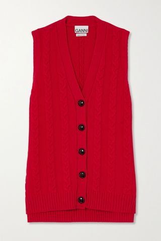 Ganni + Cable-Knit Cotton-Blend Vest