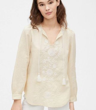 Gap + Embroided Tie-Front Top in Linen-Cotton