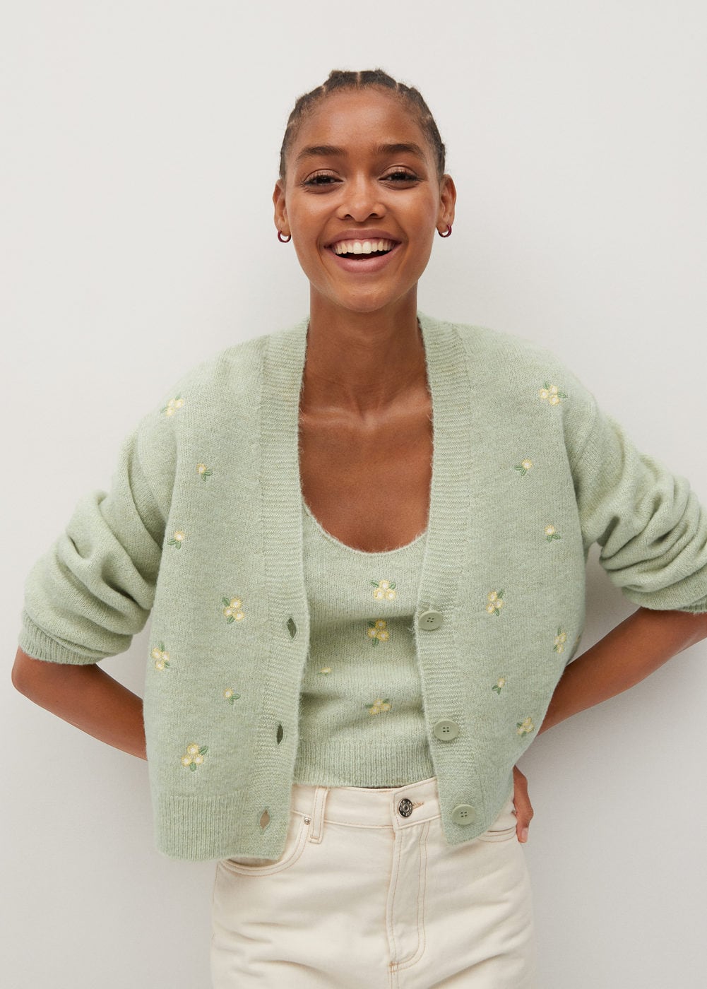 Mango + Flowers Embroidery Cardigan