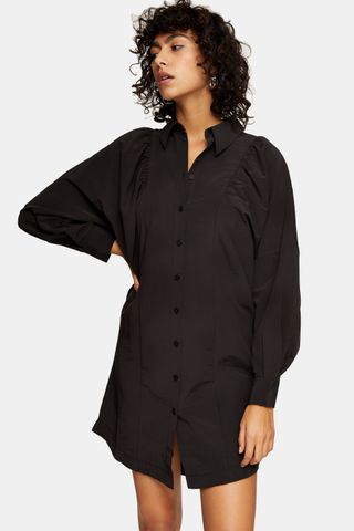 Topshop + Black Technical Mini Shirt Dress