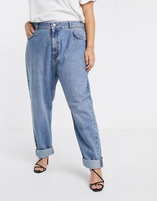 ASOS + High Rise Slouchy Mom Jeans in Midwash