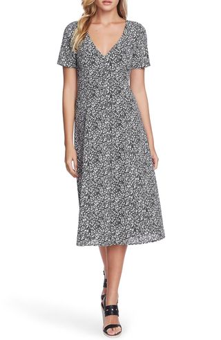1.State + Floral Folk Silhouette Button Front Midi Dress