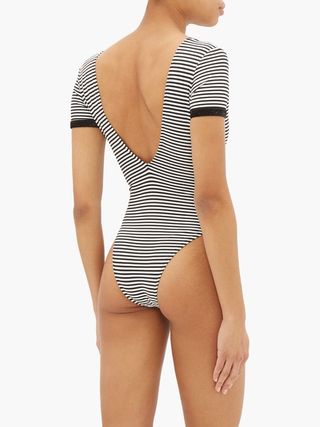Leslie Amon + Amanda V-Neck Striped Swimsuit