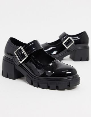 Asos Design + Skittle Chunky Mary Jane Mid Heels in Black