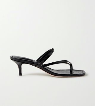 Porte & Paire + Croc-Effect Leather Sandals