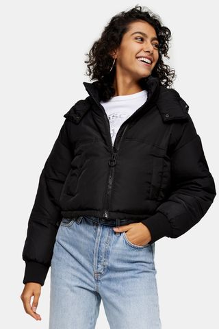 Topshop + Black Cropped Padded Puffer Jacket