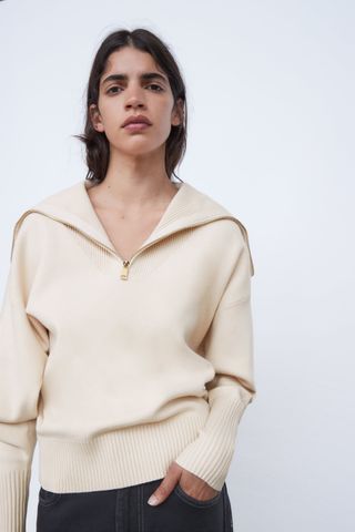 Zara + Knit Sweatshirt With Zipper