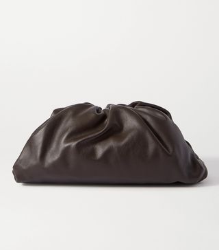 Bottega Veneta + The Pouch Large Gathered Leather Clutch in Chocolate Brown