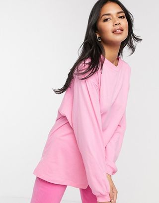 ASOS Design + Oversized Long Sleeve T-Shirt With Cuff Detail in Pink