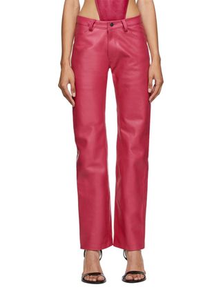 Mowalola + Pink Leather Suit Trousers