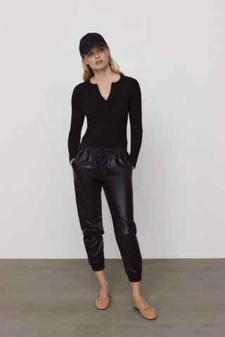 Zara + Faux Leather Jogging Trousers